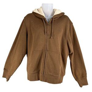 Eddie Bauer Mens XL Sherpa Lined Soft Full Zip Brown Heavyweight Hoodie Jacket